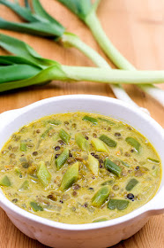 Wild leeks and green lentils soup Allium ampeloprasum porum Divji por close up