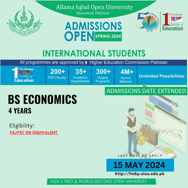 BS Economics Admission | Allama Iqbal Open University | Admission Spring 2024