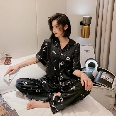 Casual Pajama Suit For Women Ice Silk Sleepwear Set