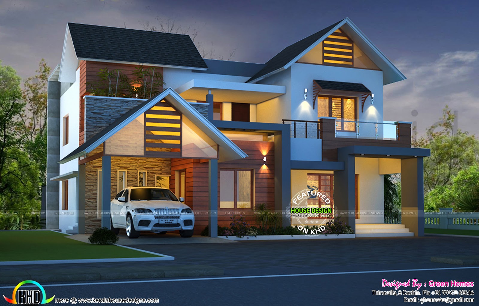 Cute night view Kerala home design  Kerala home design and floor plans