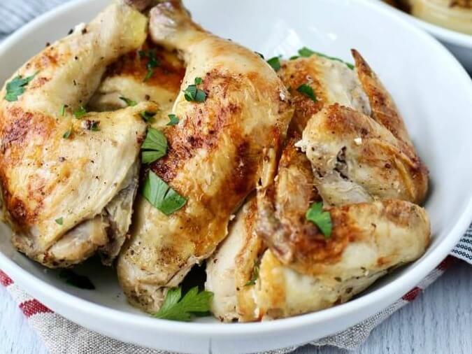 Sheet pan chicken in a bowl