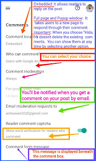 Comment setting of blogger