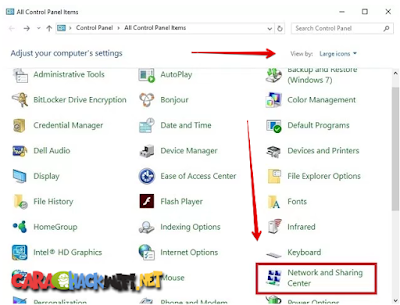Cari pengaturan network and Sharing Center di Windows