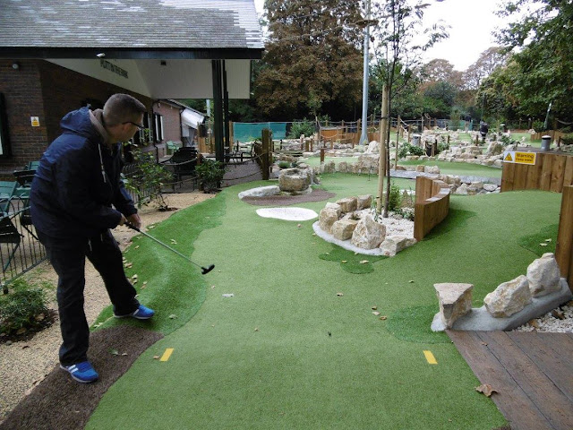 Richard Gottfried playing at Putt In The Park Mini Golf at Battersea Park in London, England on Miniature Golf Day 2015. Photo by Emily Gottfried