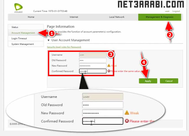 ١٩٢ ١٦٨ ١ 1 تغير الباسورد الواي فاي اتصالات لراوتر zxhn h108n V3.5