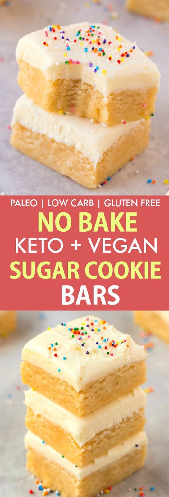 Healthy No Bake Paleo Vegan Sugar Cookie Bars- Perfect for Christmas, Thanksgiving and the holidays, this keto and low carb dessert is SO easy and takes minutes! #thanksgiving #christmasrecipe #sugarcookie #nobake #ketodessert #vegandessert #holidaybaking