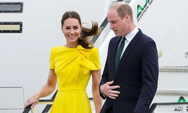 Kate Middleton wore a flowing canary yellow Roksanda dress. Roksanda Brigitte dress. Kate wore her Aquazzura Cece pumps