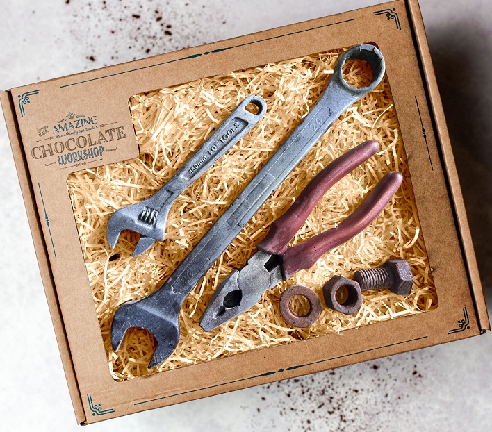 Amazing Chocolate Workshop Big Ratchet Spanner, Adjustable Spanner, Plier, Nut, Bolt & Washer Gift Box