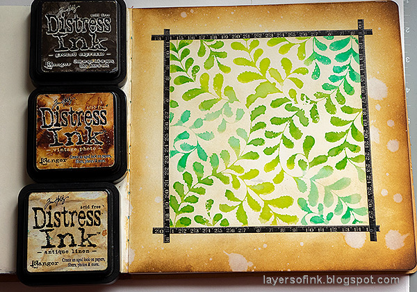 Layers of ink - Greenery Art Journal Page Tutorial by Anna-Karin Evaldsson. Ink with Distress Ink.