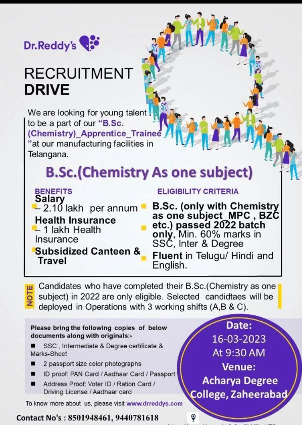 Job Availables, Dr Reddy Job Vacancy For Fresher BSc Candidates - Job Availables Apply Now