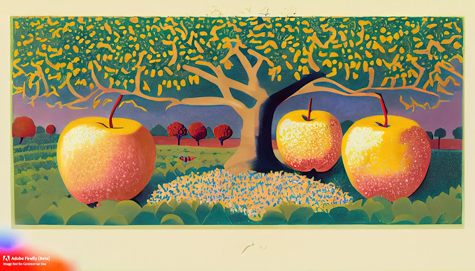 An tree bearing golden apples as imagined by Adobe Firefly