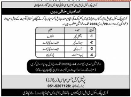 Latest Army Public School Management Posts Rawalpindi 2023