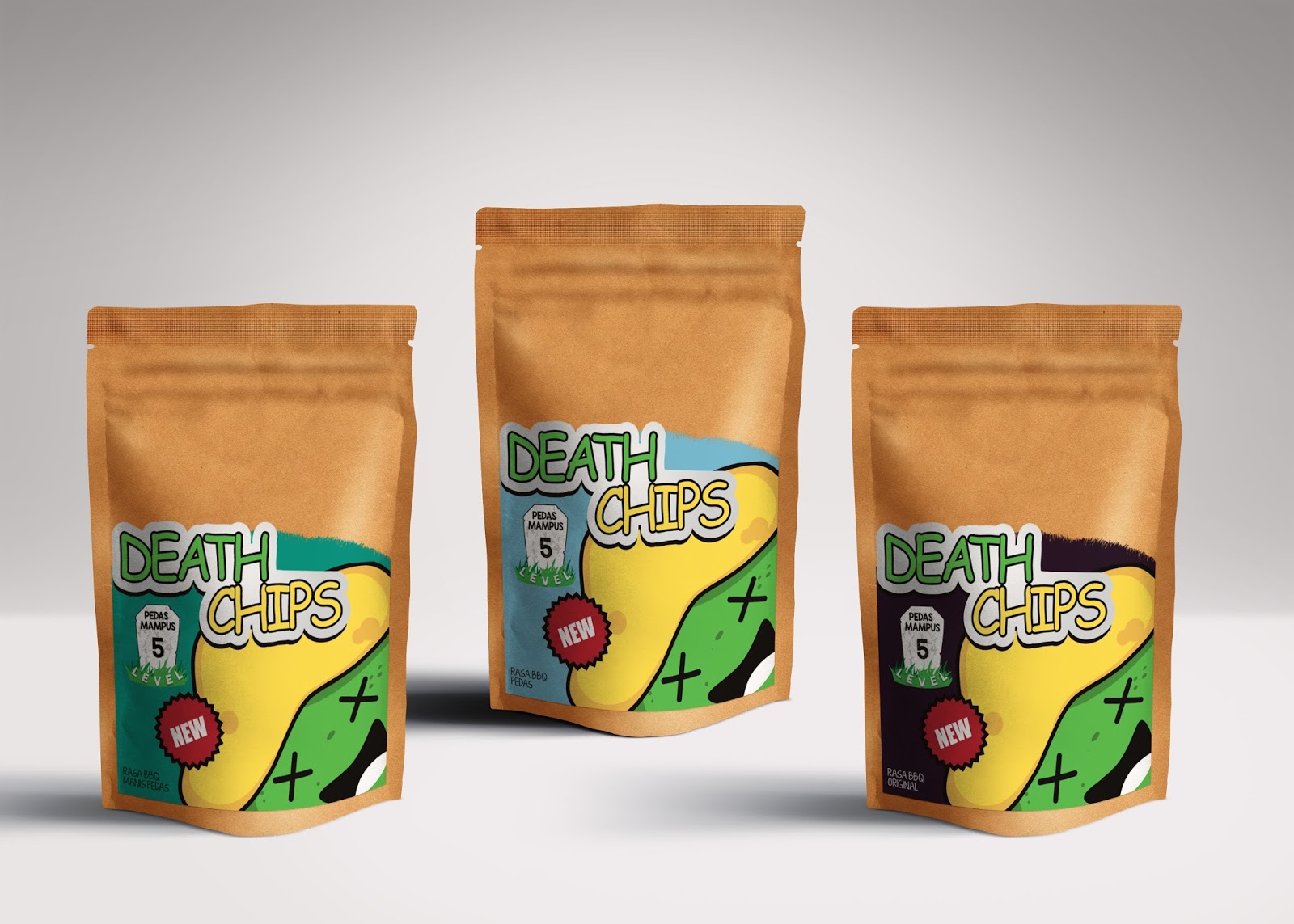  desain  stiker kemasan  jamur  tiram crispy  death chips 