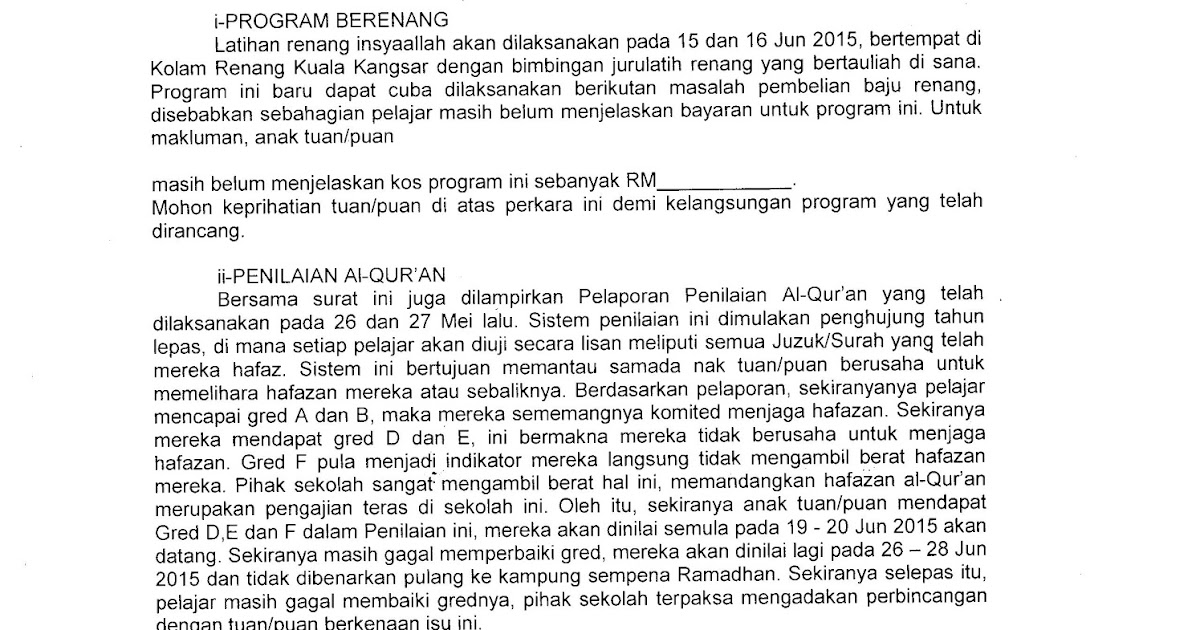 Surat Rasmi Permohonan Cuti Sekolah Balik Kampung 