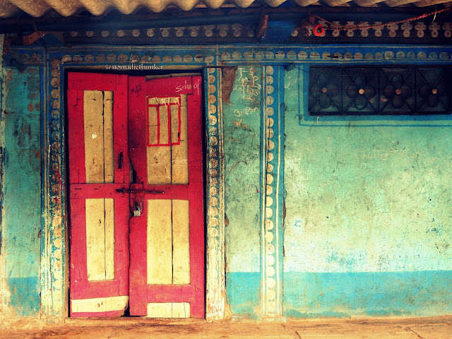 Colourful door. Locked. Purushwadi. Maharashtra. India