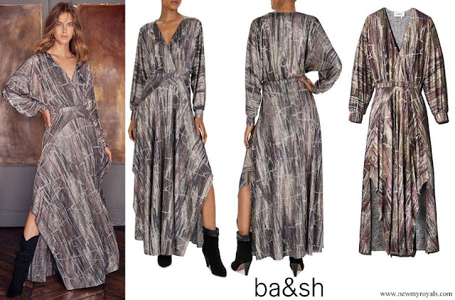 Zara Tindall wore BA&SH Santana metallic pattern woven maxi dress
