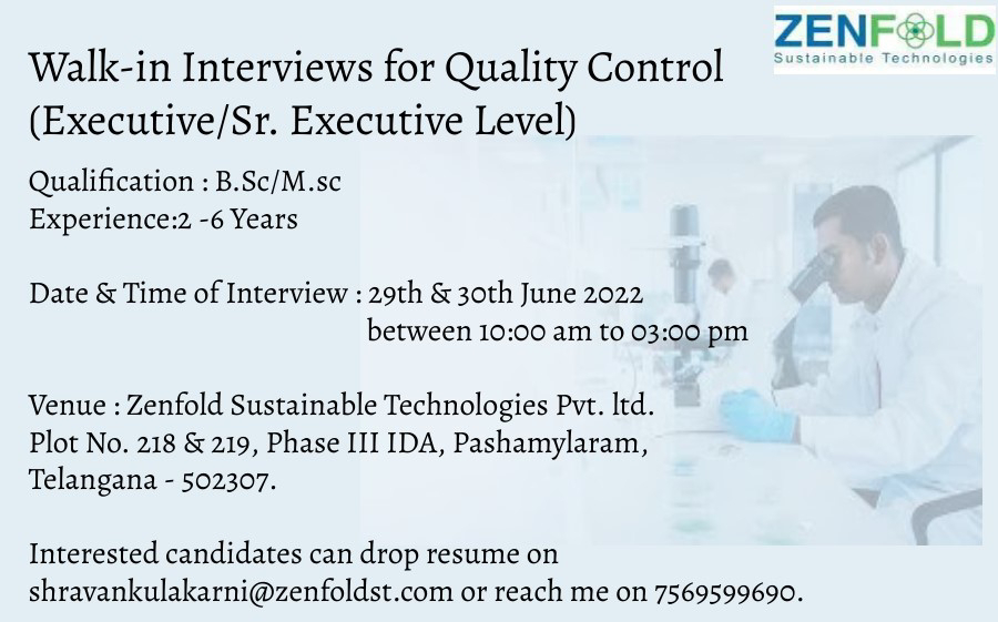 Job Available's for Zenfold Sustainable Technologies Pvt Ltd Job Vacancy for BSc/ MSc