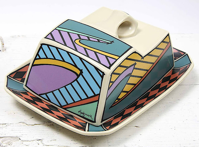 1984 Dorothy Hafner butter dish, 1980s graphics