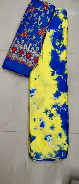 Satin shibori saree with designer blouse 