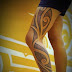 Polynesian Black Ink Tattoo Designs On Women Full Leg
