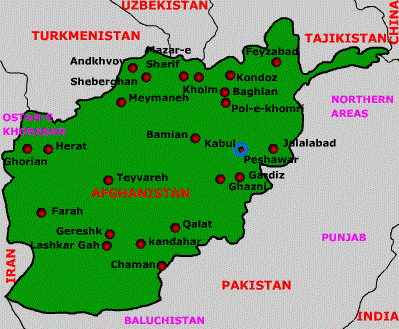 Carte de Afghanistan Région Province