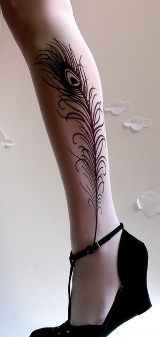 sexy PEACOCK FEATHER TATTOO tights stockings full length pantyhose LIGHT