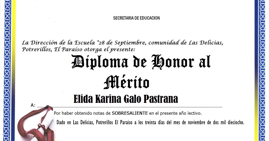 Dinero y yo Diploma de honor al mérito con borde azul