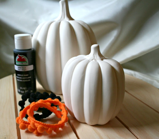 I used items from the dollar store to decorate ceramic pumpkins three different ways for Halloween.