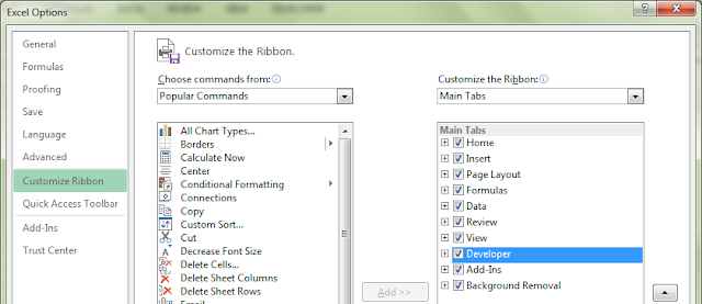 Tab Developer Excel 2013