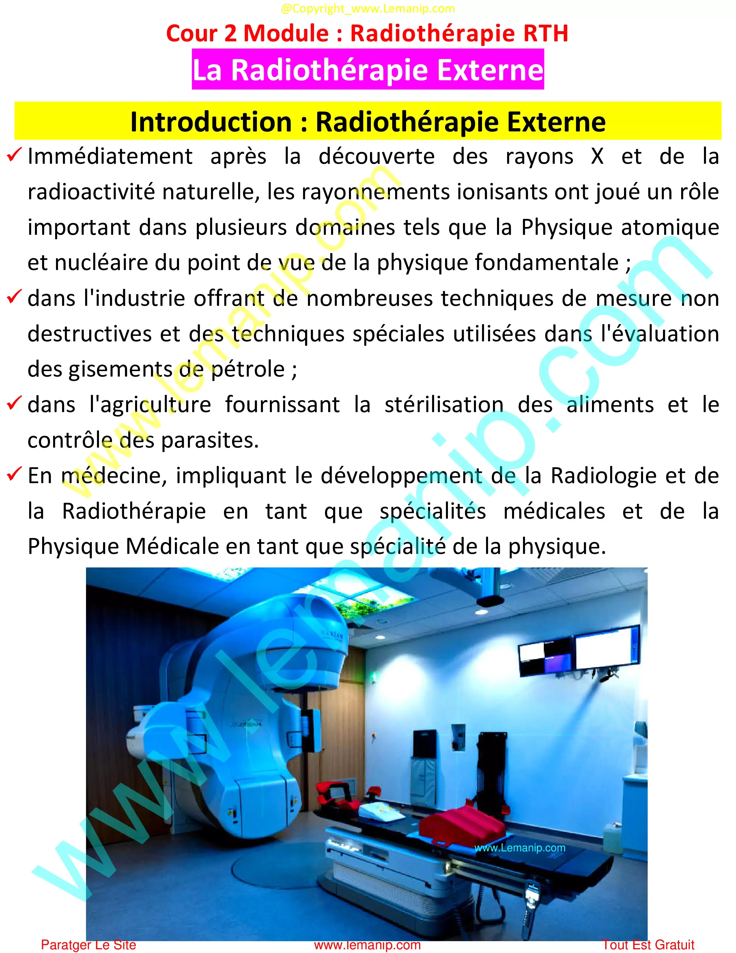 Introduction : Radiothérapie Externe