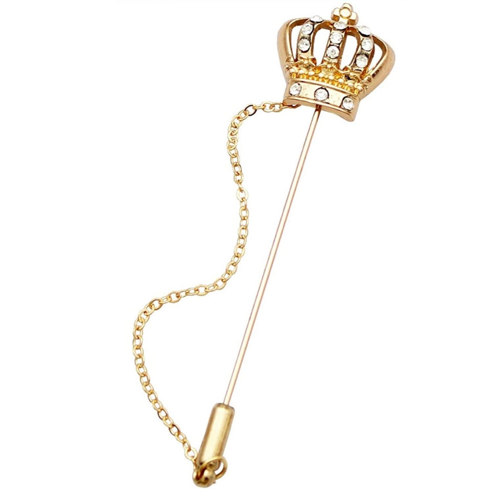 Men Crown Tiara Cross Crystal Chain Lapel Stick Pin Tie...