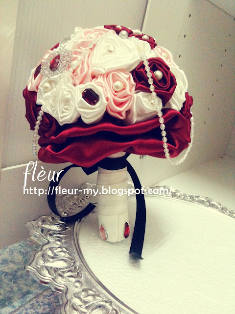 Amore Bouquet by Fleur. Red and White Satin Hand Bouquet