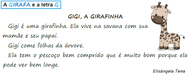 Pequeno texto GIGI, A GIRAFINHA, de Elisângela Terra