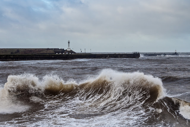 Photo of one of the impressive waves whipped up at Maryport by Storm Dylan