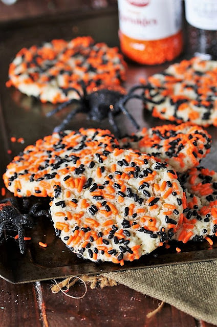 Halloween Sprinkle Sugar Cookies with Black and Orange Sprinkles Image