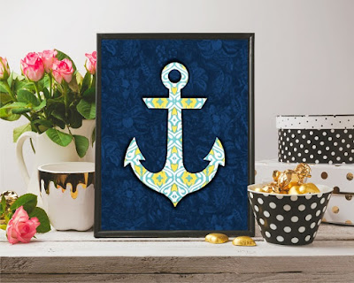 Blue Base Grey Anchor Block Print Wall Art