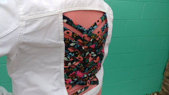 Upcycled jean jacket using fabric weaving