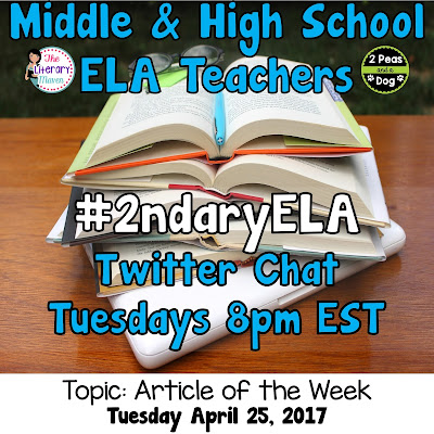 Join secondary English Language Arts teachers Tuesday evenings at 8 pm EST on Twitter. This week's chat will be about implementing article of the week.