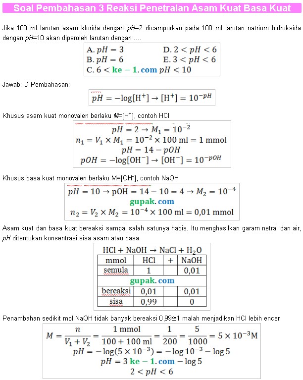 Soal Pembahasan Reaksi Asam Kuat Basa Kuat