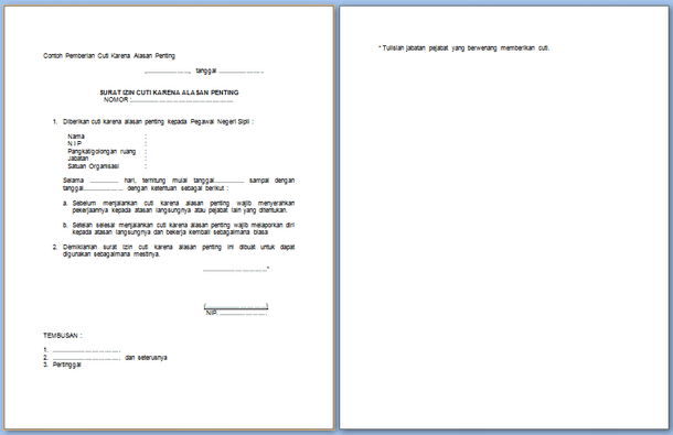 Contoh Surat Izin Cuti Pegawai Negeri Sipil Format Resmi 