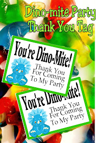 Give your guests a yummy Thank You at your Dinosaur party with this fun Party Favor Tag. Tag says "you're dino-mite! Thank you for coming to my party" and is perfect for your Dinosaur party favor bags. #dinosaur #dinosaurparty #partytag #bagtopper #printableparty #diypartymomblog