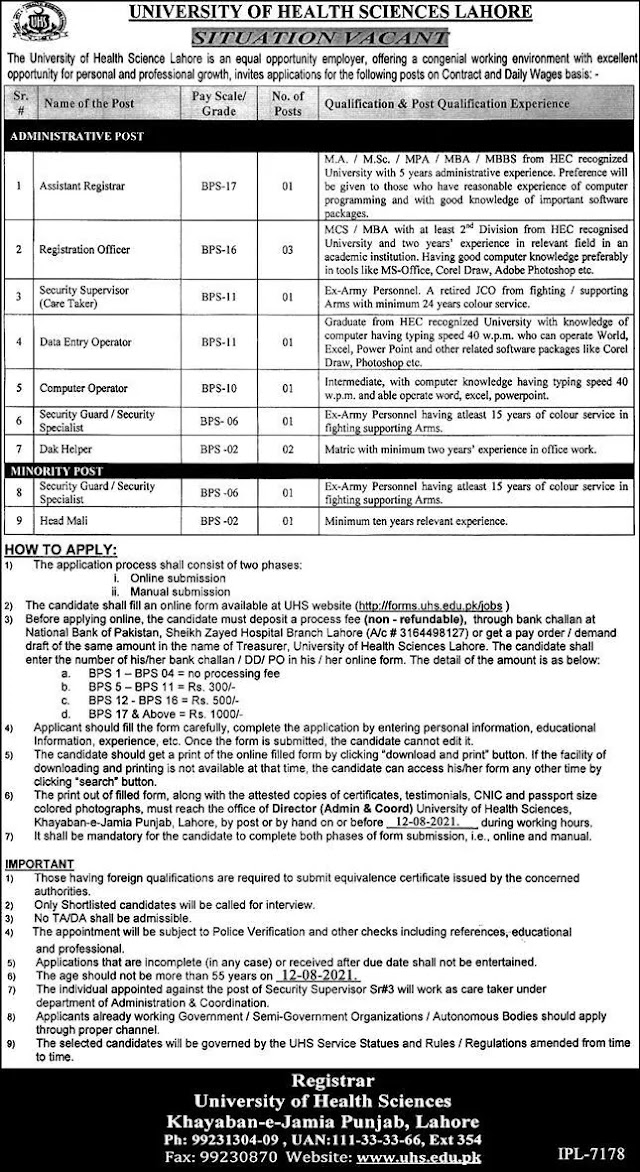 University of Health Sciences Jobs 2021 Details