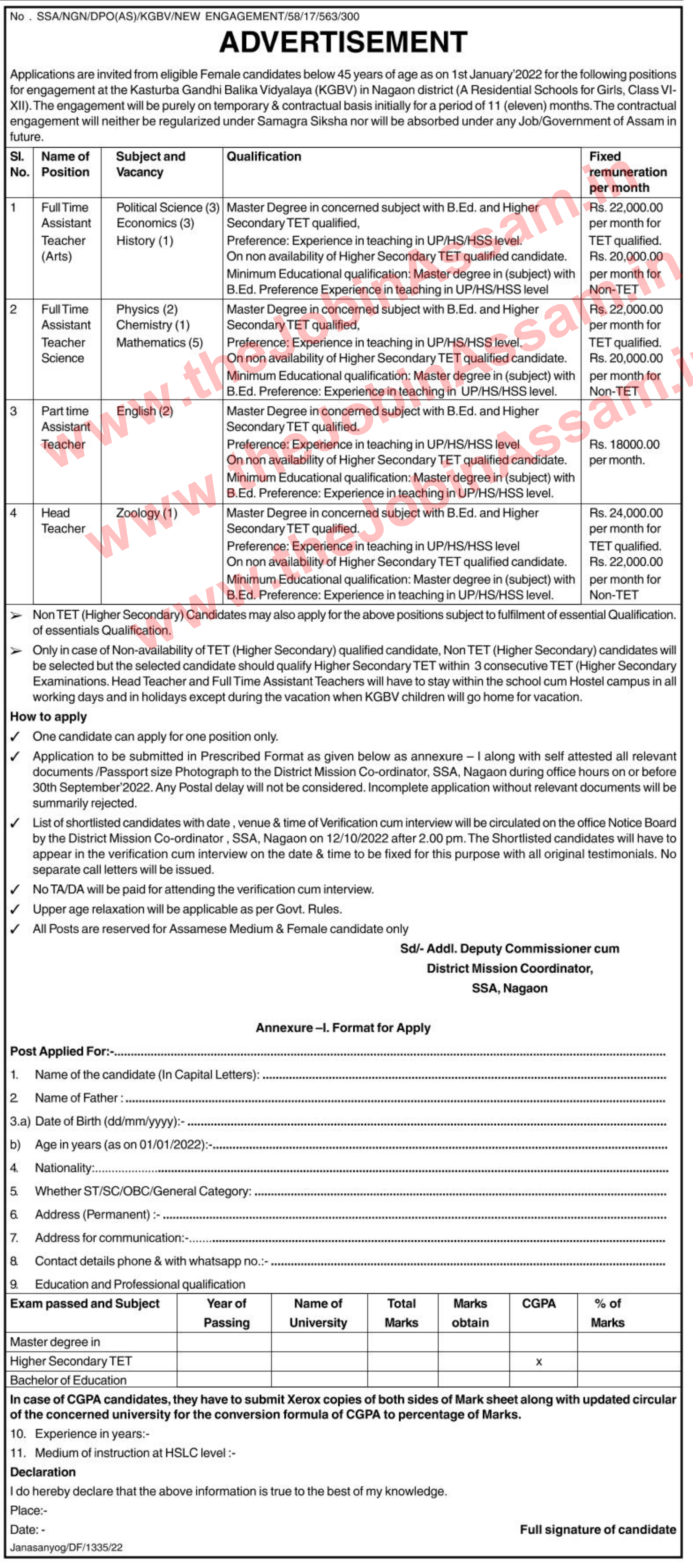 SSA Nagaon Recruitment 2022: 18 Vacancy in KGBV