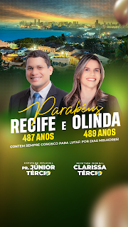 CARTAZ ANIVERSÁRIO DA CIDADE DO RECIFE CLARISSA TÉRCIO E PASTOR JÚNIOR TÉRCIO