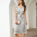 Best QUEEN ELLIE Women's Striped Button Front Ruffle Trim Belted A-line Dress