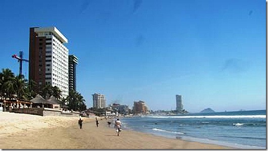 lots of hotels and condos on the beach in Mazatlan