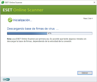 Inicio análisis Eset Scanner OnLine