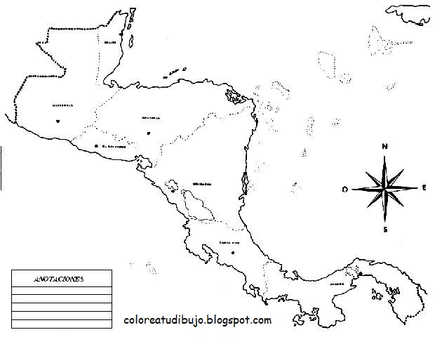 Mapa de Centroamerica para colorear y pintar