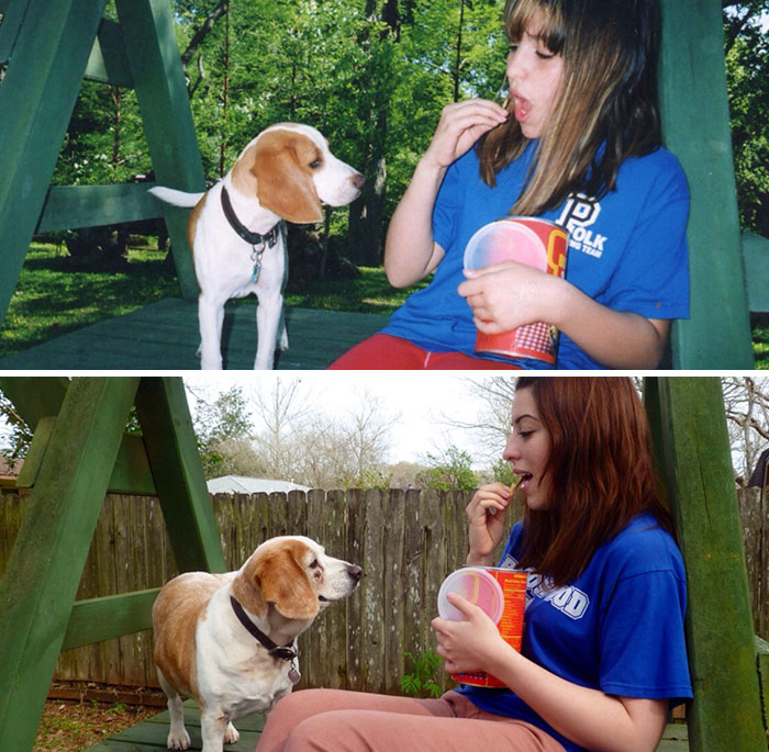 30 Heart-Warming Photos Of Dogs Growing Up Together With Their Owners - My Best Friend And Me 10 Years Ago And Now