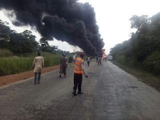 PHOTOS:- Tanker Catches Fire Along Lagos-Ibadan Expressway 